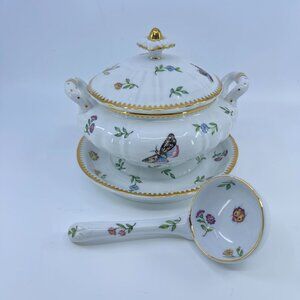 vintage godinger primavera butterfly sauce tureen with ladle hand painted